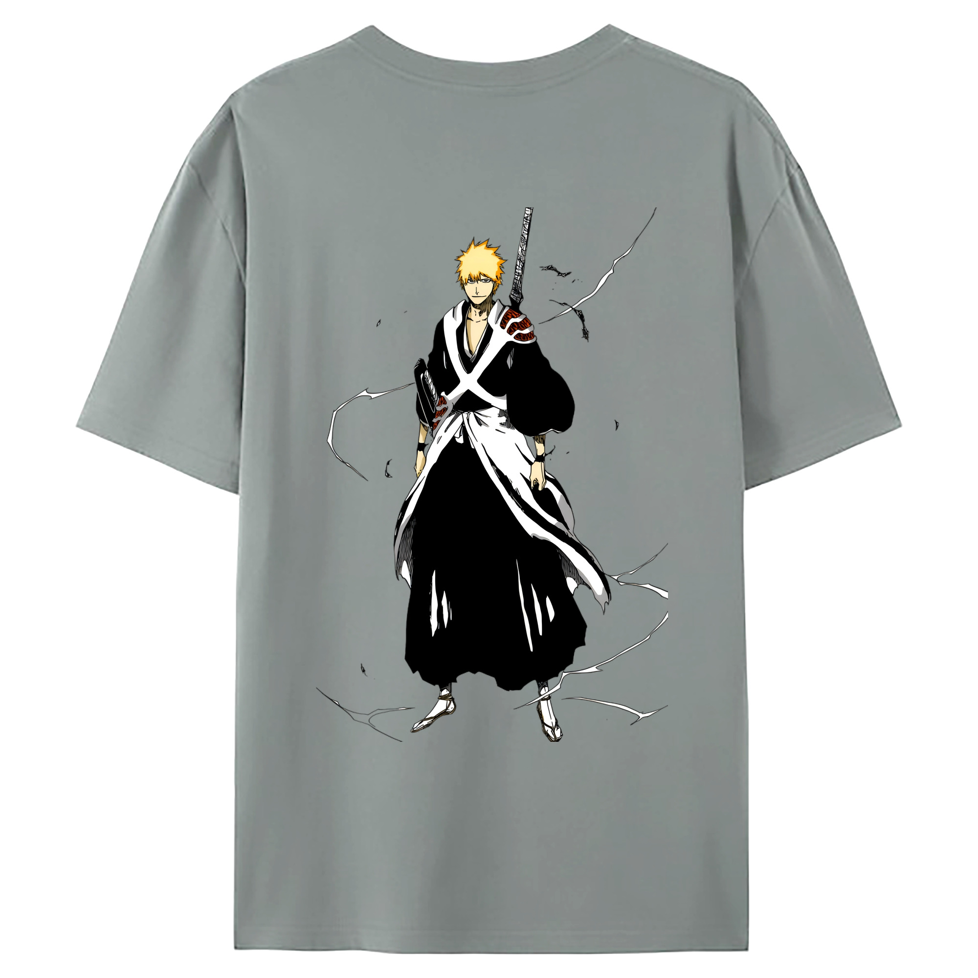 （画像用） ブリーチ 黒崎一護（くろさき いちご）BLEACH Kurosaki Ichigo 綿100％ メンズ半袖Tシャツ（バックプリント） 通気性